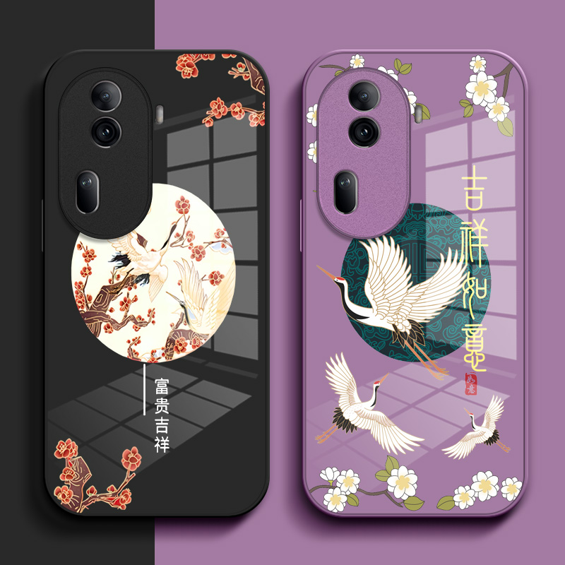 适用oppoReno11pro手机壳PJJ110简约roneL1pro玻璃壳PJJl10小清新0pporeon11pr0个性中国风钢化玻璃壳保护套