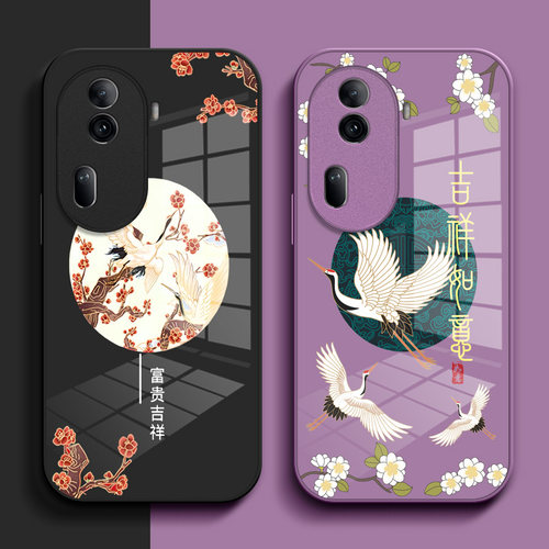 适用oppoReno11pro手机壳PJJ110简约roneL1pro玻璃壳PJJl10小清新0pporeon11pr0个性中国风钢化玻璃壳保护套