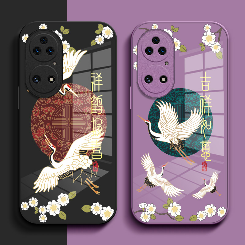 适用华为 P50e手机壳ABR-AL60钢化玻璃壳P50e5G中国风hwp五0e保护套hw化为p5Oe小清新化为p50e玻璃套p五零e