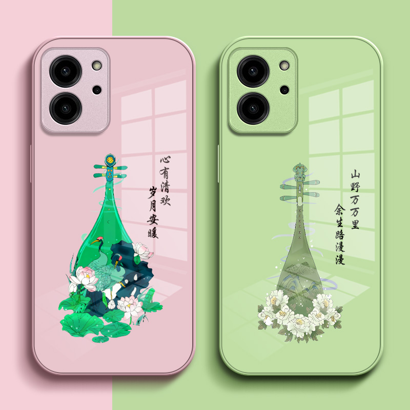 适用荣耀 80se手机壳GIA-AN80保护套容易80SE钢化玻璃背板HONOR8ose玻璃壳h0n0r80se中国风荣誉80SE琵琶