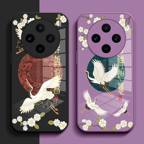 适用vivo X100手机壳V2309A钢化玻璃壳vivio×100中国风vlvoxl00保护套vovix10o小清新vovox100玻璃套V23o9A