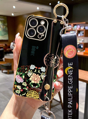 适用iphone 15promax手机壳A3108腕带iPh0ne15promax可斜跨萍果15promax保护套全包防摔斜挎软壳斜背肩挎