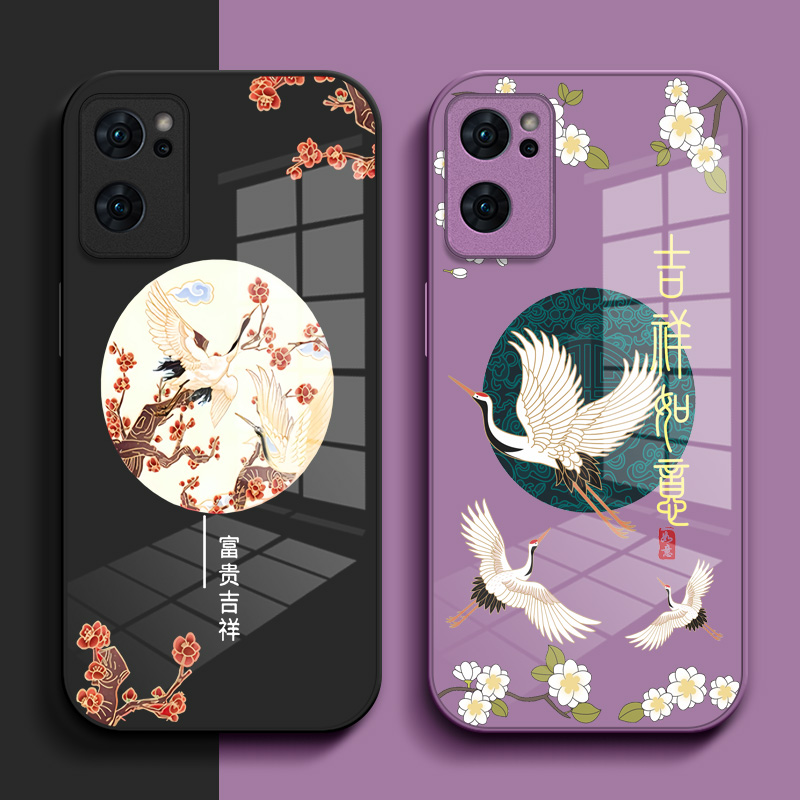 适用oppoReno7手机壳PFJM10保护套0PP0Ren07中国风PFJMl0玻璃壳reon7简约rone7小清新rneo7钢化玻璃壳ren07