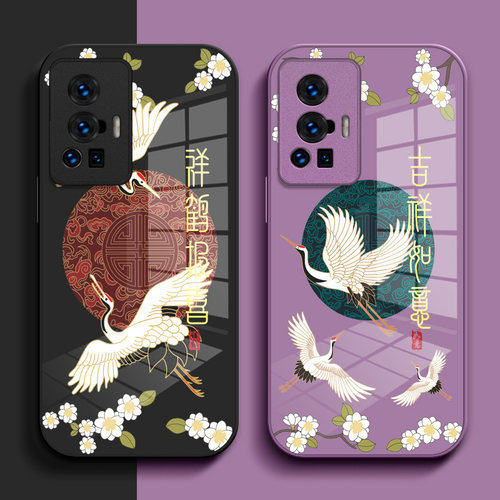 适用vivo X70pro手机壳V2134A钢化玻璃壳vivio×70pro中国风V2l34A保护套viv0X70pr0小清新vlvox70p0r玻璃套