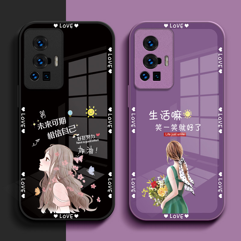 适用vivoX70pro手机壳V2134A玻璃壳v1vo70pr0女款viv0硬壳vovix70pro保护套vlvoX7opro钢化玻璃壳奢华高级感