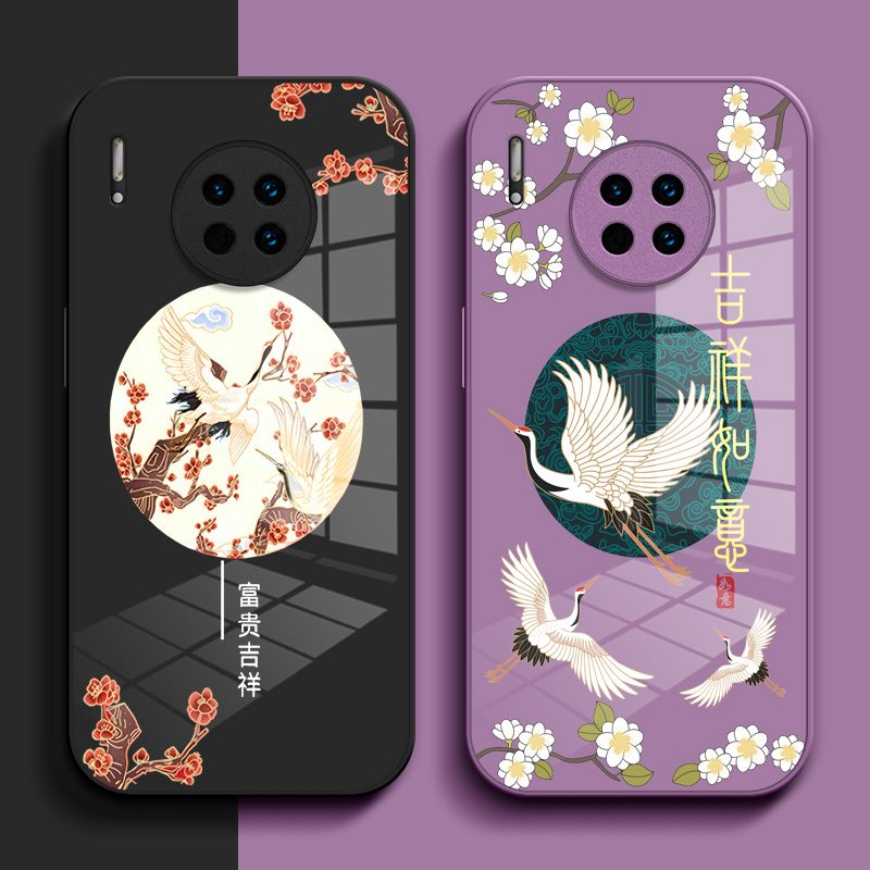 适用华为Mate30e手机壳HwMαte30e玻璃壳化为Mate3oe简约钢化玻璃壳保护套中国风个性小清新