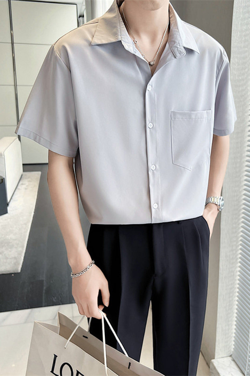 2025夏季新款男士短袖纯色衬衫薄款冰丝休闲上衣C203A-8821-P58,男装T恤,电商C208A