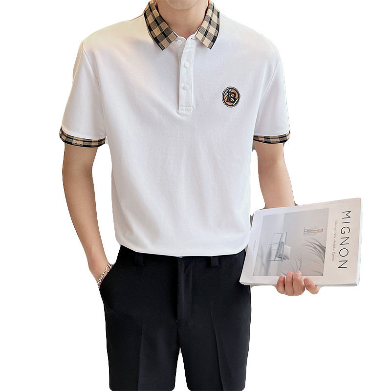 2025夏季新款青年男士短袖Polo衫青春活力休闲格子t恤C203A-8808,男装T恤,电商C208A