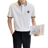 2025夏季新款青年男士短袖Polo衫青春活力休闲格子t恤C203A-8808，男装T恤，电商C208A