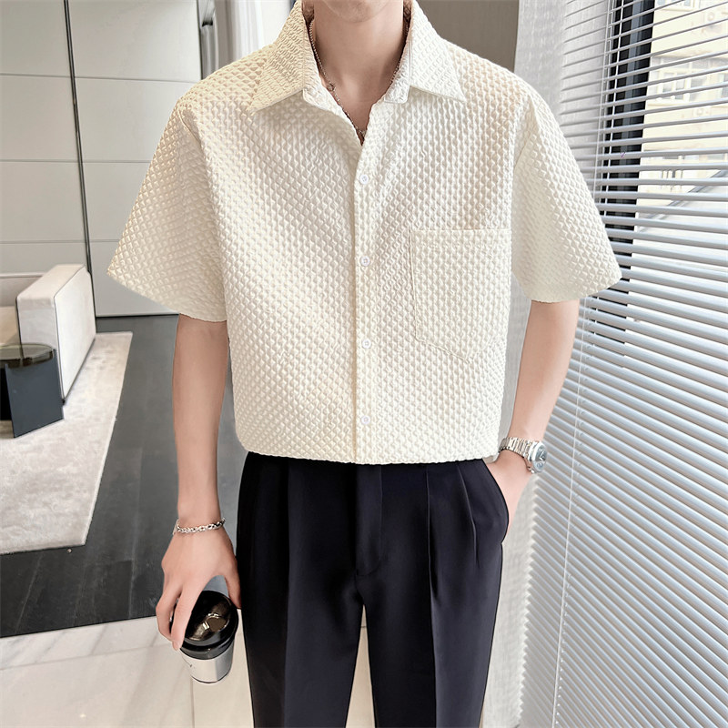 青年男生夏季流行宽松短袖衬衣轻熟风高品质抖音直播上衣8817-P58，男装衬衫，电商C208A