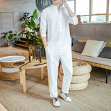 春季新款风套装亚麻七分袖衬衫复古棉麻九分裤C203A-6711P85，男装衬衫，电商C208A