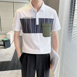 帅气百搭青年男生翻领休闲Polo衫夏季拼色潮流T恤男C203A-8814P58图片