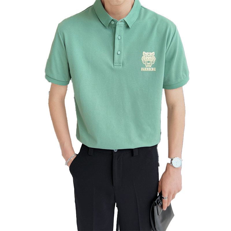 2025夏季青少年短袖印花Polo衫时尚百搭黑色半袖t恤C203A-8803P58,男装T恤,电商C208A