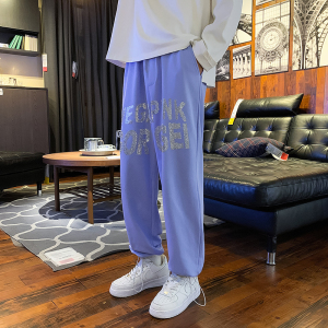潮牌男装春秋时尚高端休闲卫裤烫钻黑色裤子宽松运动纯棉长裤6647图片