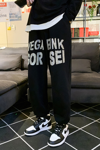 潮牌男装春秋时尚高端休闲卫裤烫钻黑色裤子宽松运动纯棉长裤6647图片