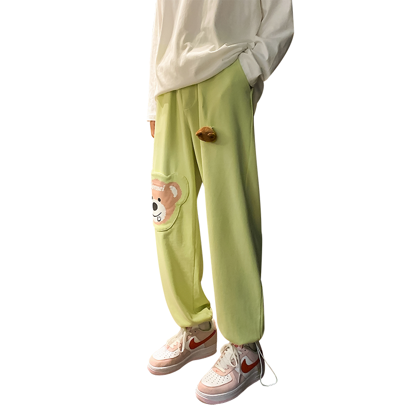 小熊运动裤男春秋季宽松束脚卫裤青少年潮流ins个性休闲裤子6651,男装休闲裤,电商C208A