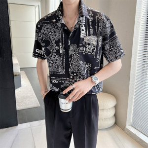 2025夏季新款男士印花短袖衬衫超薄碎花休闲上衣C203A-8811-P58图片