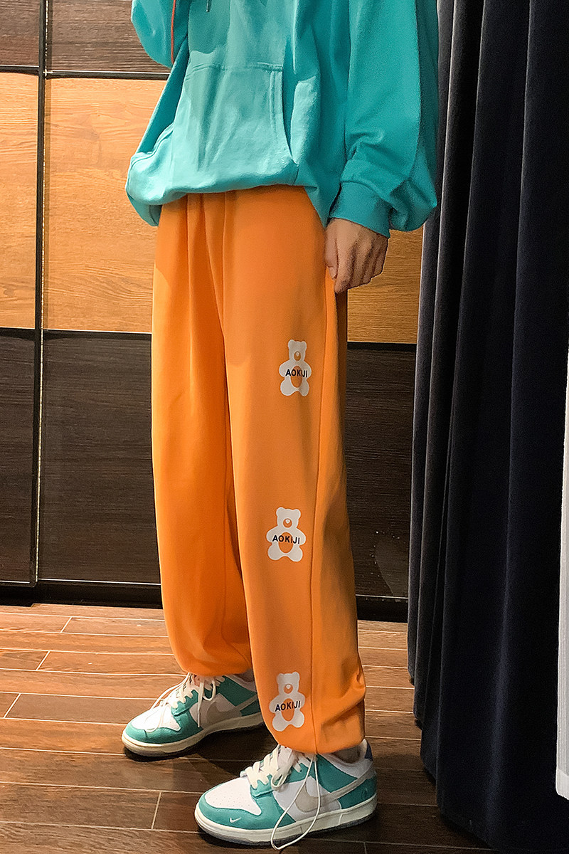 小熊印花裤子男韩版潮流抽绳束脚休闲裤秋季百搭ins九分裤6646,男装休闲裤,电商C208A