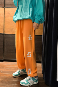 小熊印花裤子男韩版潮流抽绳束脚休闲裤秋季百搭ins九分裤6646图片