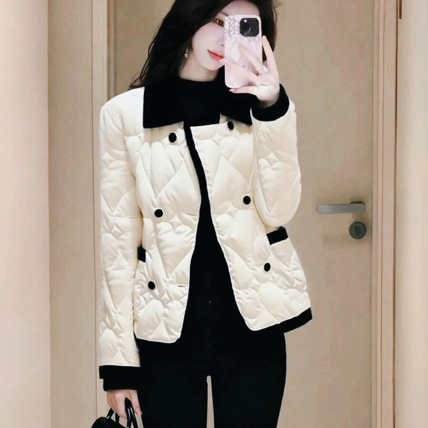 维乾精选女士韩版小香风外套秋冬季防寒保暖棉衣时尚减龄气质棉服