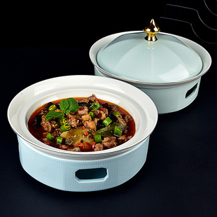 中餐厅陶瓷蜡烛保温菜盘子饭店金边加热盘会所高档带盖子暖菜明炉