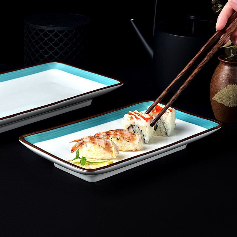 北欧风陶瓷长方菜盘子带脚方形长条盘饭店炒菜冷菜凉菜餐具寿司盘,餐饮具,盘,淘宝优惠券,粉丝福利购,淘宝优惠卷