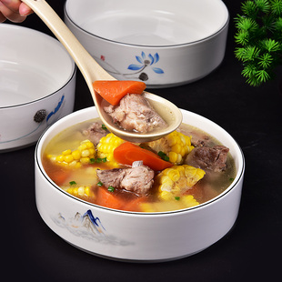 家用陶瓷圆形汤碗直身烧菜汤菜盆大深口盘子酒店餐具沙拉碗加深盘