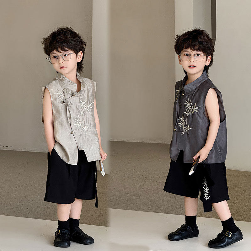 男童新中式马甲套装2025夏季儿童汉服中秋国风无袖马夹短裤童装潮,童装/婴儿装/亲子装,汉服,淘宝优惠券,粉丝福利购,淘宝优惠卷