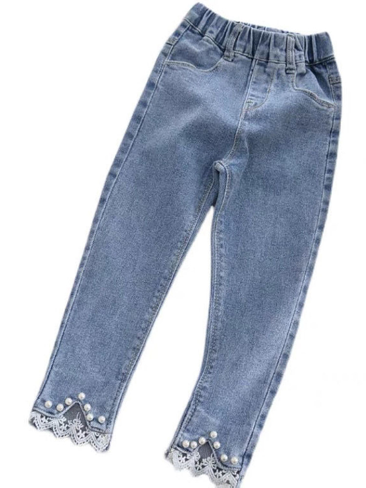 GIRLS PEARL JEANS 2024 AUTUMN CLOTHES NEW PANTS 4 SPRING AND AUTUMN KOREAN VERSION FOREIGN STYLE 5 BABY GIRL STRETCH PANTS TIDE