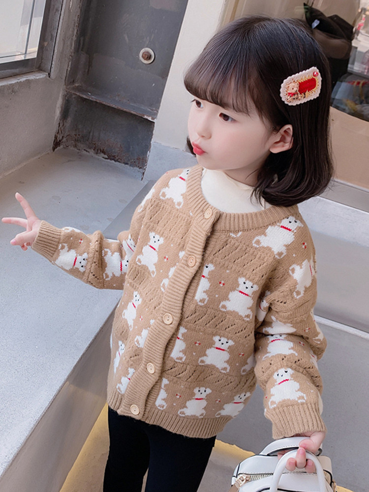 청년 및 중년 어린이 스웨터 재킷 봄 가을 2024 새로운 봄  소녀 유행 니트 가디건 봄 최고 유행