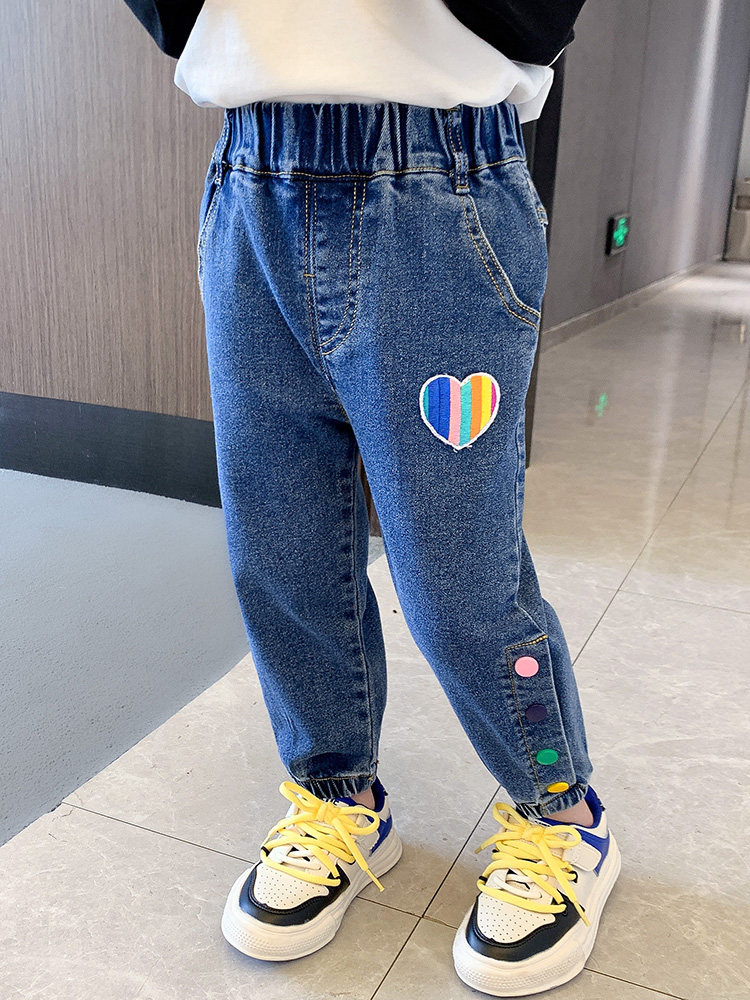 여아 한국식 봄 가을 청바지 여아가 밖에서 입는 패셔너블하고 세련된 바지 2022 새로운 인터넷 연예인 가을 의류 트렌드