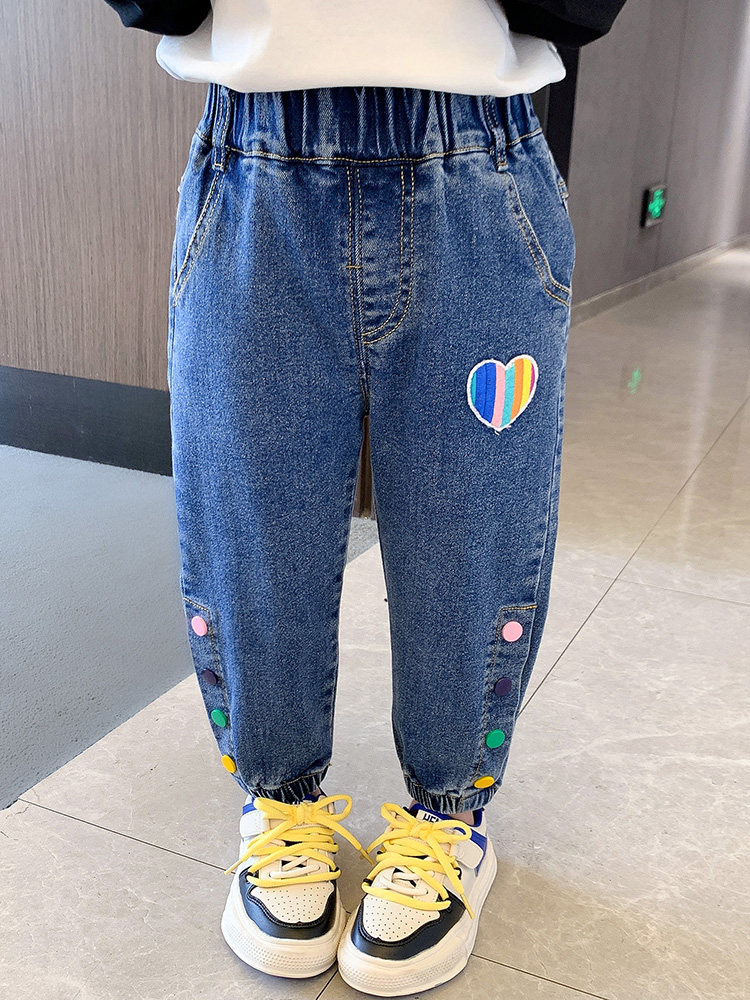 여아 한국식 봄 가을 청바지 여아가 밖에서 입는 패셔너블하고 세련된 바지 2022 새로운 인터넷 연예인 가을 의류 트렌드