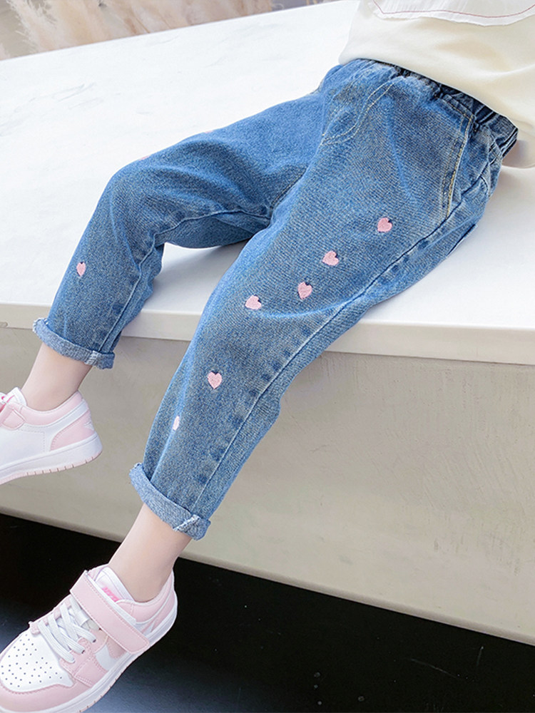 중소형 아동청바지 봄가을 아우터 여아 패셔너블한 아동스타일 한국형 봄바지 트렌디