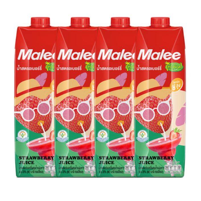 泰国进口玛丽Malee草莓白葡萄复合果汁饮料1Lx4瓶量贩装 奶茶原料