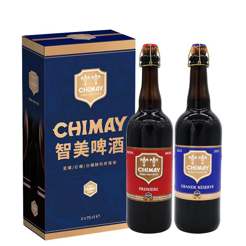 智美Chimay红蓝帽啤酒修道士精酿艾尔750mlx2瓶礼盒装 比利时进口