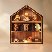 实木盲盒展示柜手办桌面防尘柜原上城草系萌宠屋原创意装 饰柜木制