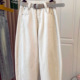 女秋季 新款 大码 米白色日系弯刀牛仔裤 胖mm宽松高腰显瘦阔腿香蕉裤