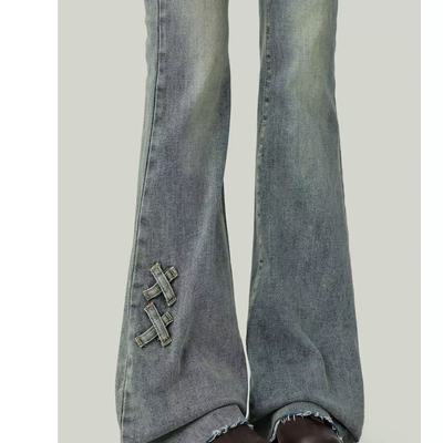 复古高腰微喇牛仔裤女2025秋冬季