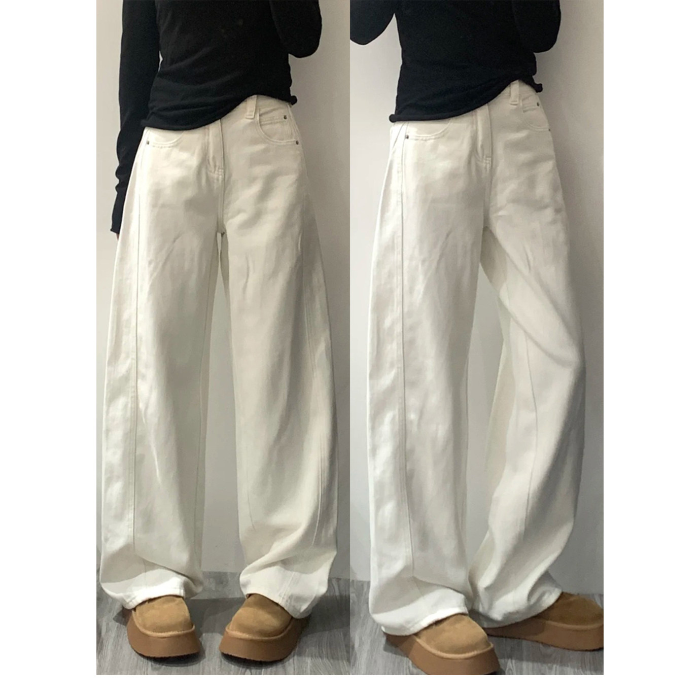 白色裤子女款2026薄款梨形身材弯刀裤胖mm大码显瘦镰刀阔腿牛仔裤