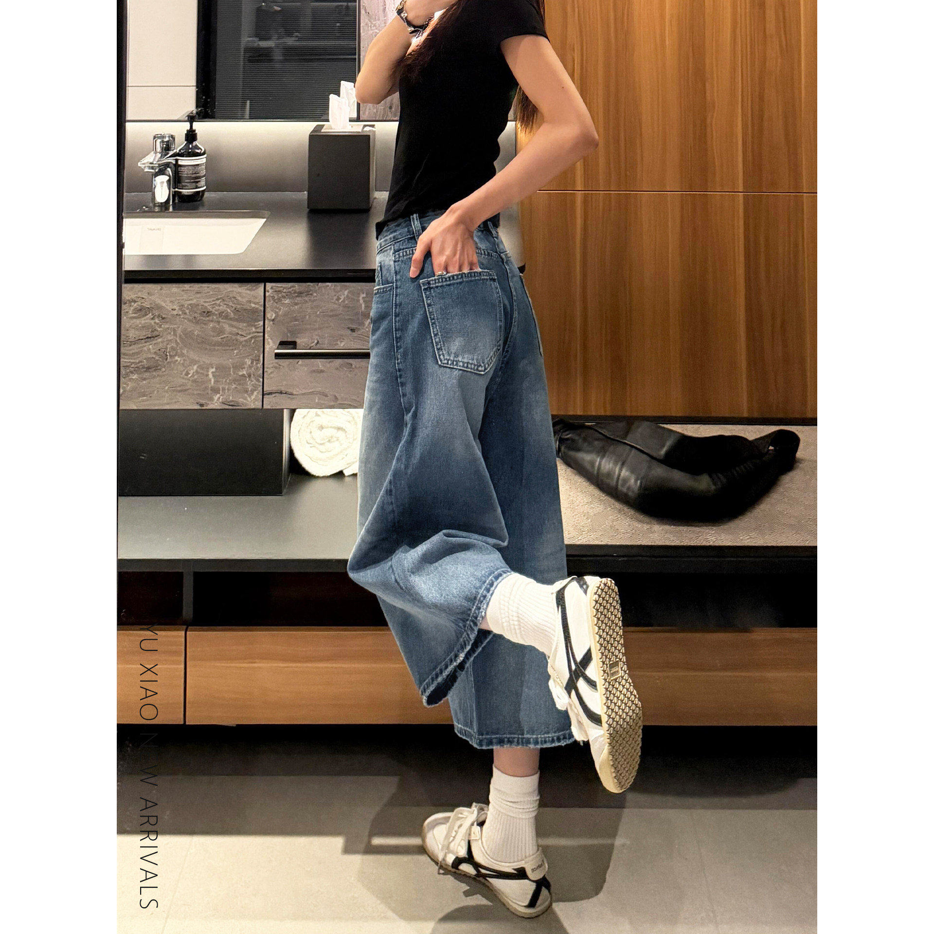 复古阔腿七分牛仔裤女夏季新款宽松大码胖mm显瘦梨型身材直筒马裤
