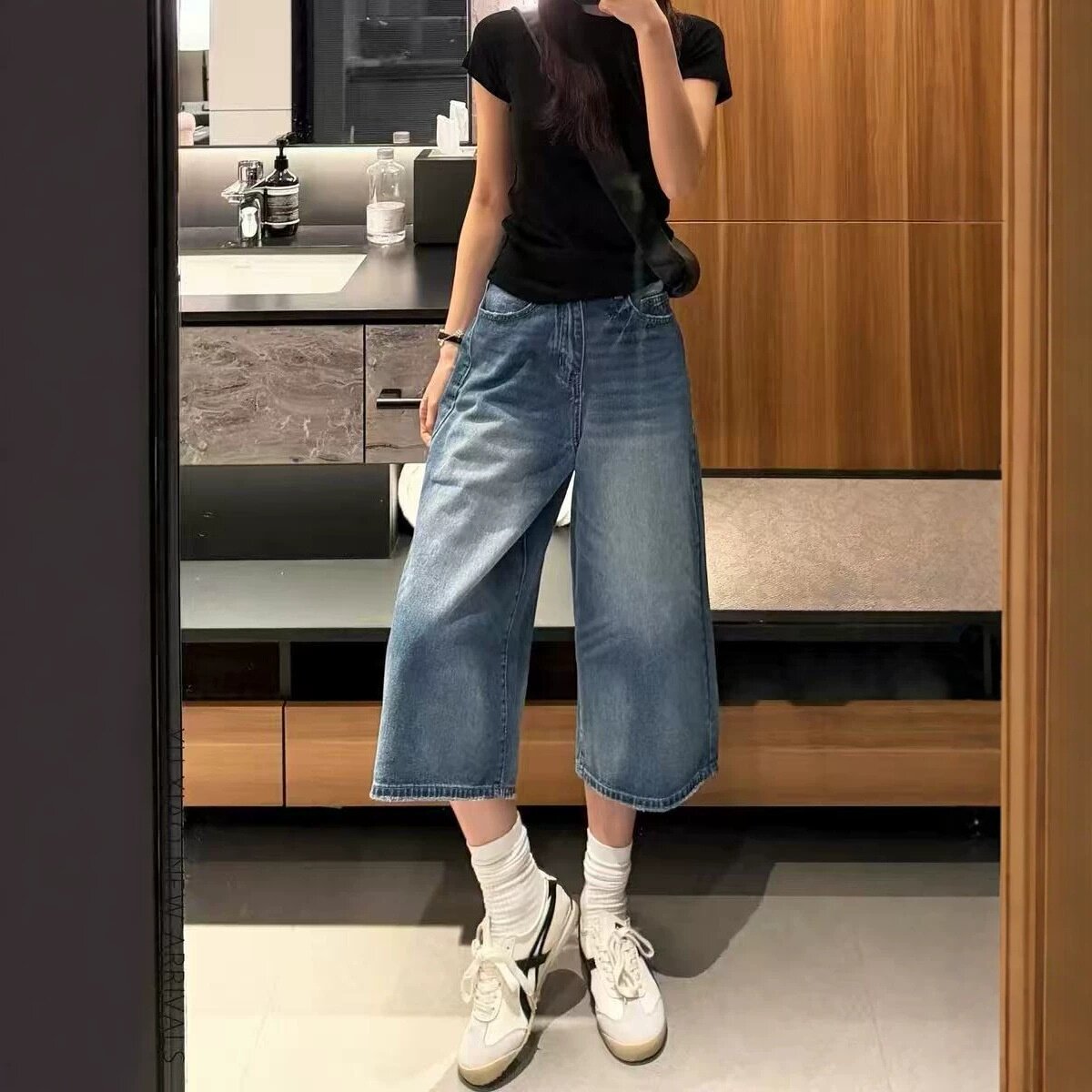 复古阔腿七分牛仔裤女2026夏季新款宽松百搭显瘦梨型身材直筒马裤