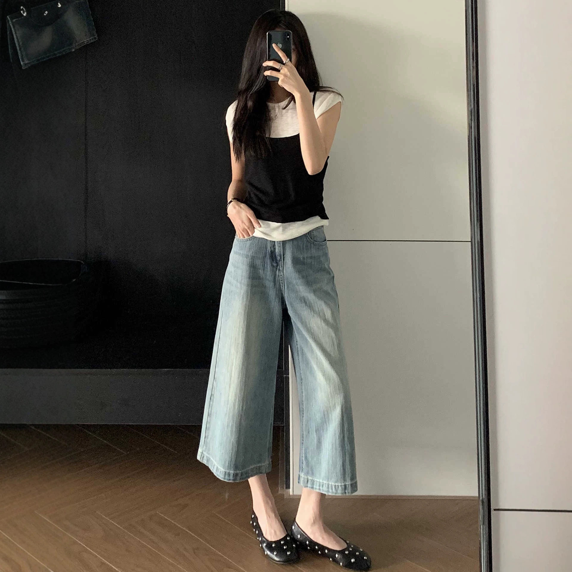 美式高街高级感超好看七分裤女夏新款高腰宽松直筒裤小个子八分裤