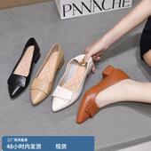 舒适工作鞋 真皮浅口单鞋 尖头粗跟一脚蹬百搭小皮鞋 春季 女2025新款