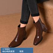 舒适大方显气质软皮短靴时尚 冬英伦潮流范短靴女靴子 高跟方头女鞋