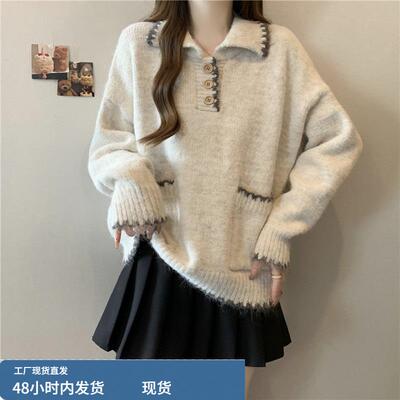 polo领针织衫毛衣女秋冬大码胖mm内搭可外穿今年流行爆款打底上衣