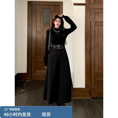 法式赫本风连衣裙女2025秋冬新款大码胖mm高级感收腰气质显瘦裙子