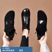 真皮圆头低跟短靴女2024秋冬季 粗跟软底百搭头层牛皮马丁靴女 新款
