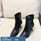 黑色高跟短靴女尖头瘦瘦靴2024新款 细跟及裸靴袜子靴气质春秋单靴