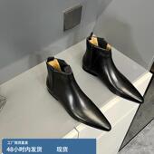 欧货真皮尖头短靴女2025新款 靴 秋冬平底马丁靴英伦风切尔西靴时装