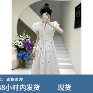 2026新款法式气质高级感海边度假初恋桔梗小飞袖白色连衣裙子女夏